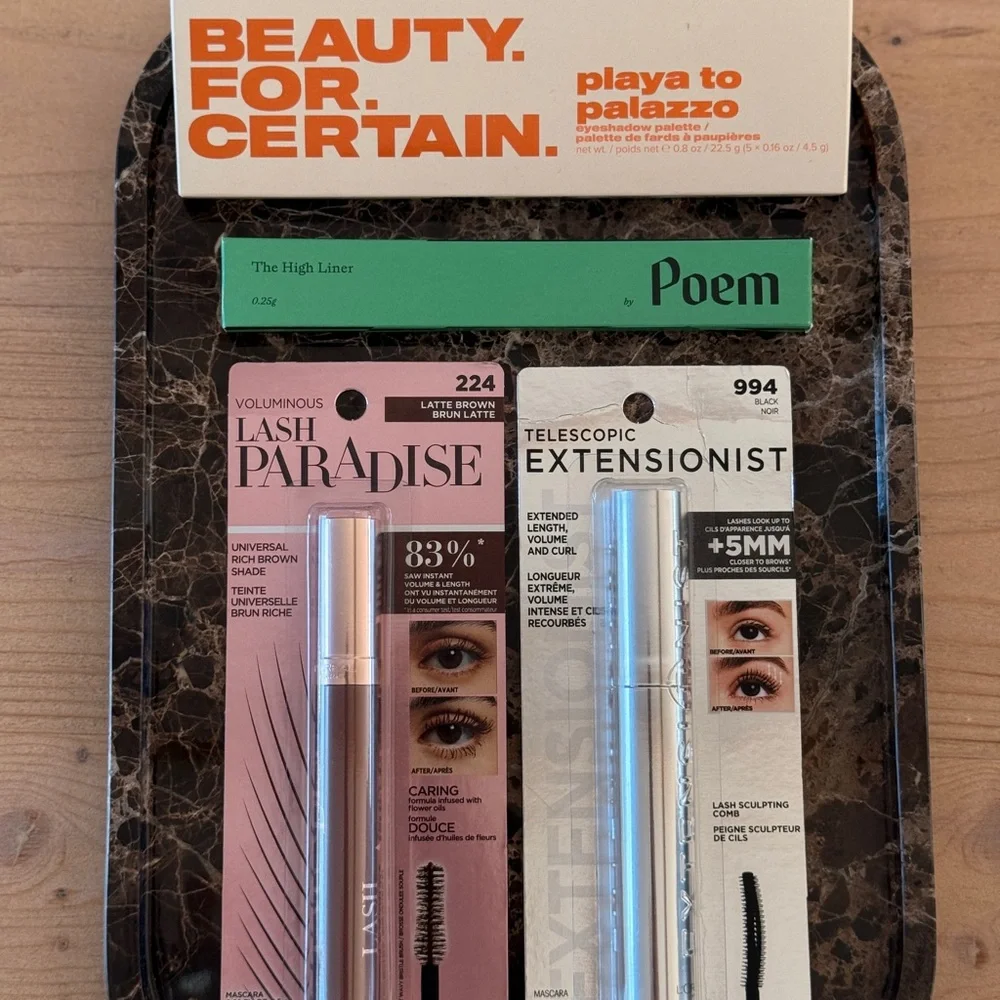 L'Oreal Lash Paradise and Telescopic Extensionist Mascara, eyeshadow palette